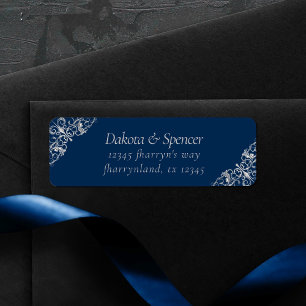 Etiqueta Art Deco Filigree Marinho Blue e Silver Address