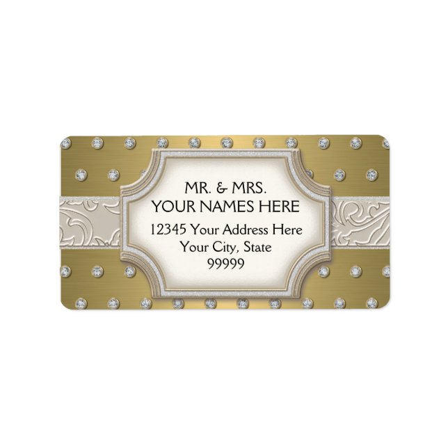 Etiqueta Art Deco Frame Champagne Prata Jewel Pontos (Frente)