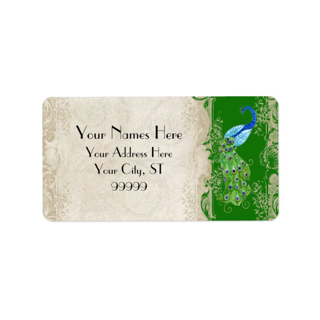 Etiqueta Art Deco Peacock Emerald Green Matching Shipping (Frente)
