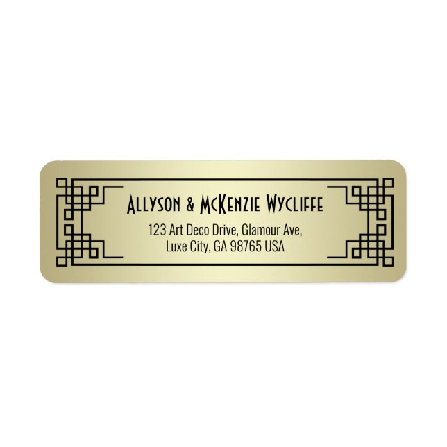 Etiqueta Art Deco Return Address Champagne Dourado Gatsby G (Frente)