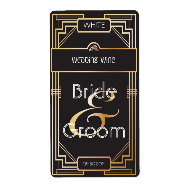 Etiqueta Art Deco - Rótulo de Vinho de Casamento de Gatsby  (Frente)