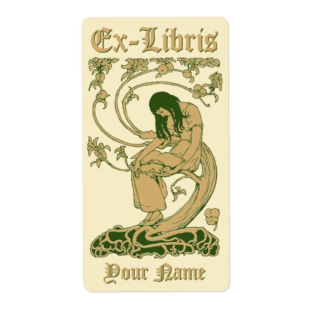 Etiqueta Art Nouveau Ex Libris Lady Book Modelo (Frente)