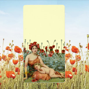 Etiqueta Art Nouveau Mãe e Criança com Poppies