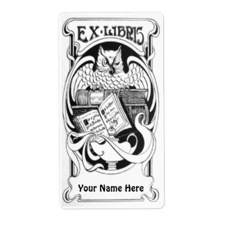 Etiqueta Art Nouveau Owl Ex Libris Bookplate Stickers