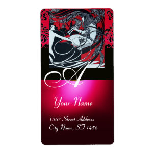Etiqueta ART NOUVEAU VERMELHO NEGRO DOURADO MONOGRAMA, rubi