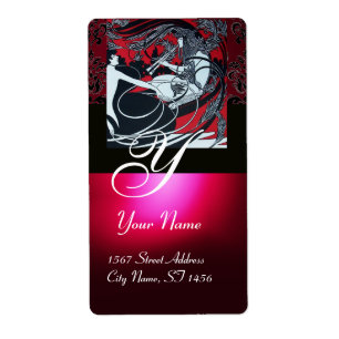 Etiqueta ART NOUVEAU VERMELHO NEGRO DOURADO MONOGRAMA, rubi