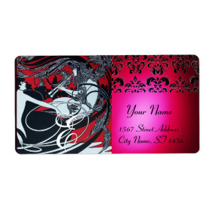 Etiqueta ART NOUVEAU VERMELHO NEGRO DOURADO MONOGRAMA, rubi