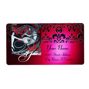 Etiqueta ART NOUVEAU VERMELHO NEGRO DOURADO MONOGRAMA, rubi