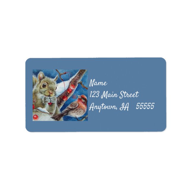 Etiqueta Arte de Aquarela de Berries de Pássaros de Esquilo (Frente)