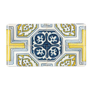 Etiqueta Arte de Azulejo Geométrico Falso Amarelo Azul