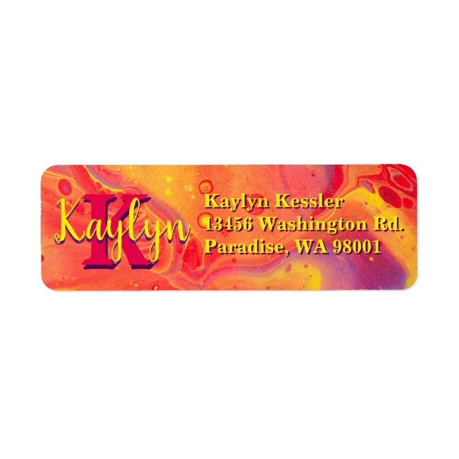 Etiqueta Arte de Fluxo Acrílico Vermelho Selvagem Roxo (Frente)