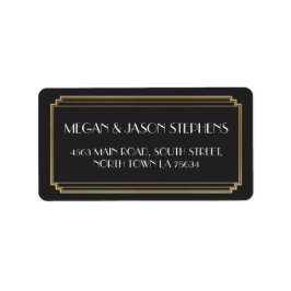 Etiqueta Arte Deco Casamento Dourado Rótulo de Endereço de 