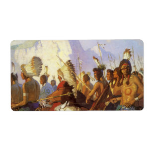 Etiqueta Arte Ocidental Vintage, Festa de Guerra Indígena p