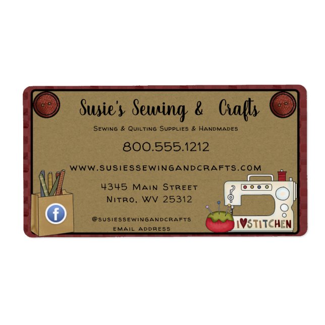 Etiqueta Artesanato de Costura Rústica País Primitivo Negóc (Frente)