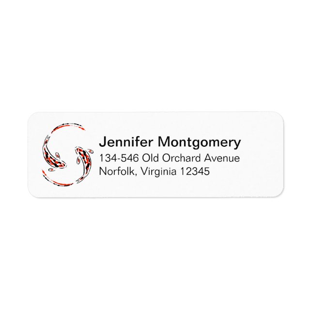 Etiqueta Artista de Peixe Koi Negro e Vermelho (Frente)