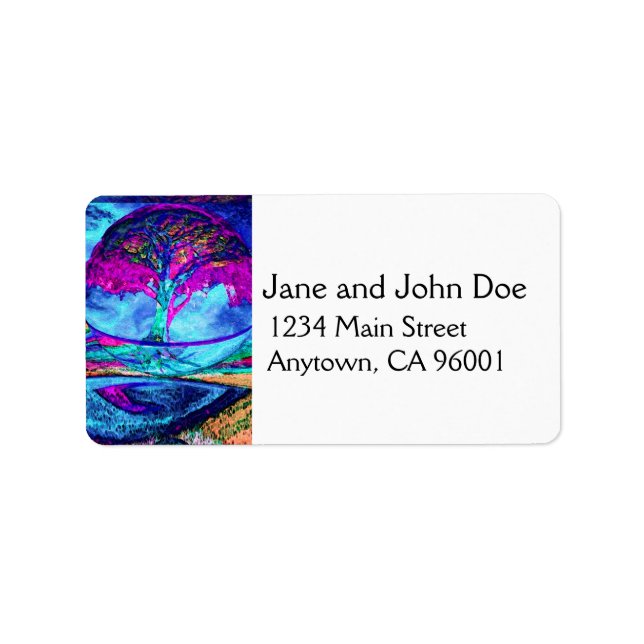 Etiqueta Árvore de Meditação da Vida em Púrpura (Frente)