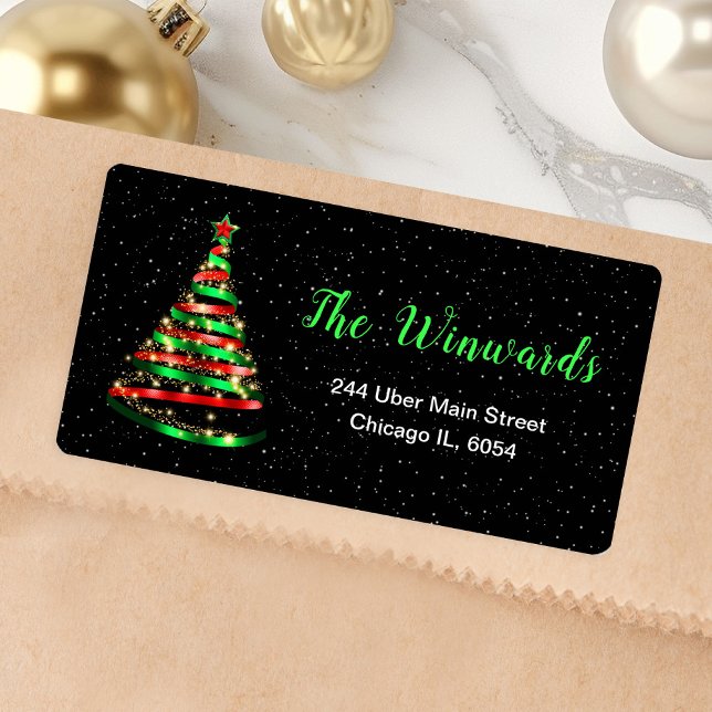 Etiqueta Árvore de Natal da Faixa Vermelha e Verde (Criador carregado)