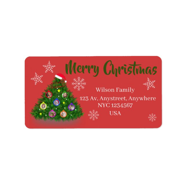 Etiqueta Árvore de Natal da Família com fotos (Frente)