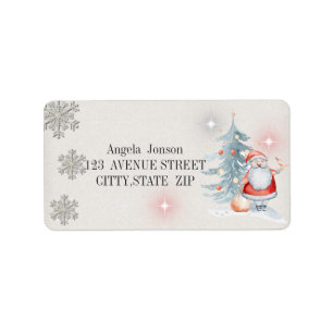 Etiqueta Árvore de Natal de Aquarela, Papai Noel