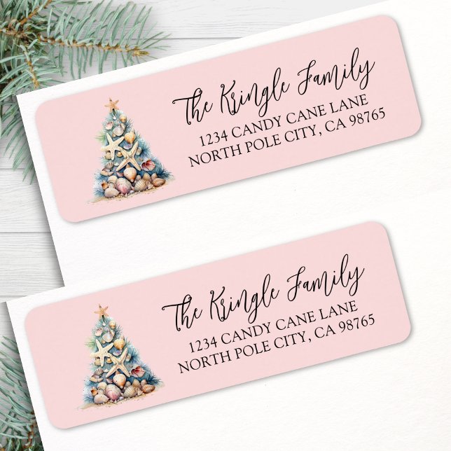 Etiqueta Árvore de Natal de Praia Endereço de Devolução (Beach Christmas Tree Return Address label )