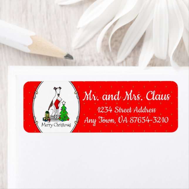 Etiqueta Árvore de Natal Divertida 2 Cão Greyhound (branco- (Insitu)