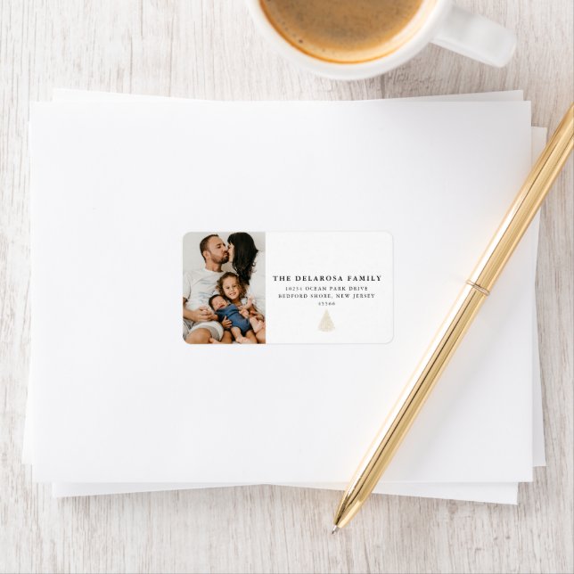 Etiqueta Árvore de Natal Dourada da Foto da Família (Insitu)