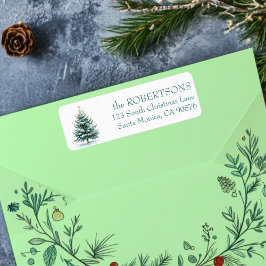 Etiqueta Árvore de Natal Elegante Watercolor PERSONALIZADA