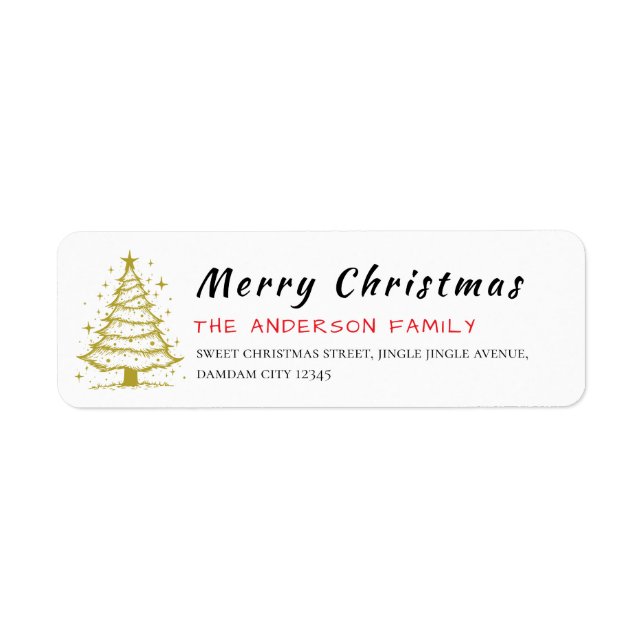 Etiqueta Árvore de Natal Endereço de Devolução Simples Eleg (Frente)