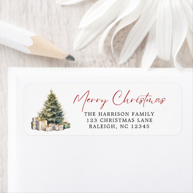 Etiqueta Árvore de Natal Merry Elegante Moderno (Insitu)