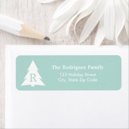 Etiqueta Árvore de Natal Moderna Monograma em Verde Mint