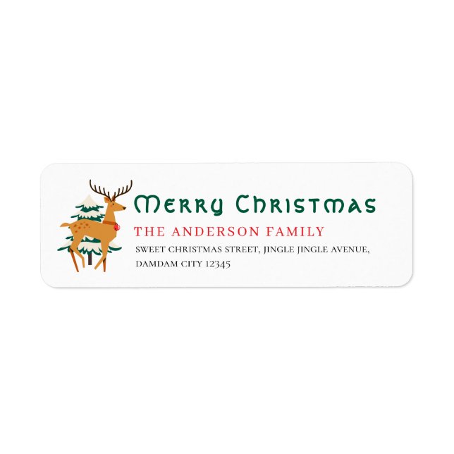 Etiqueta Árvore de Natal & Rena Endereço de Devolução Simpl (Frente)