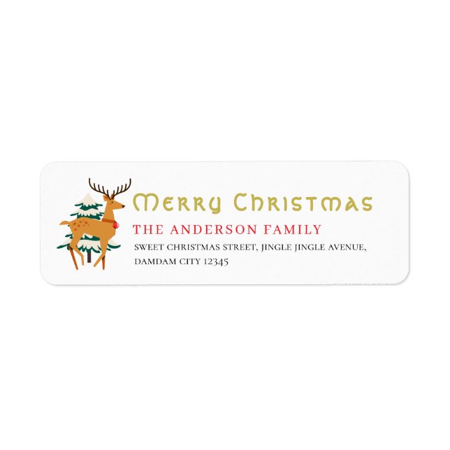 Etiqueta Árvore de Natal & Rena Endereço de Devolução Simpl (Frente)