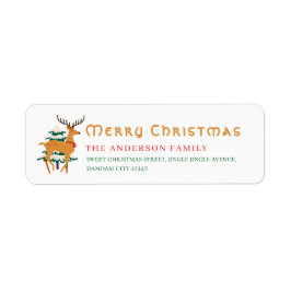 Etiqueta Árvore de Natal & Rena Endereço de Devolução Simpl