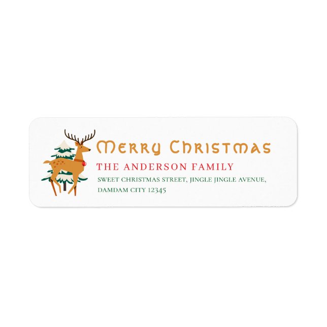Etiqueta Árvore de Natal & Rena Endereço de Devolução Simpl (Frente)