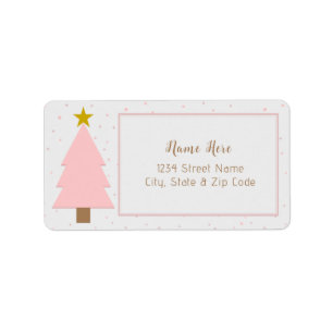 Etiqueta Árvore de Natal Rosa Solo e Estrela Ouro