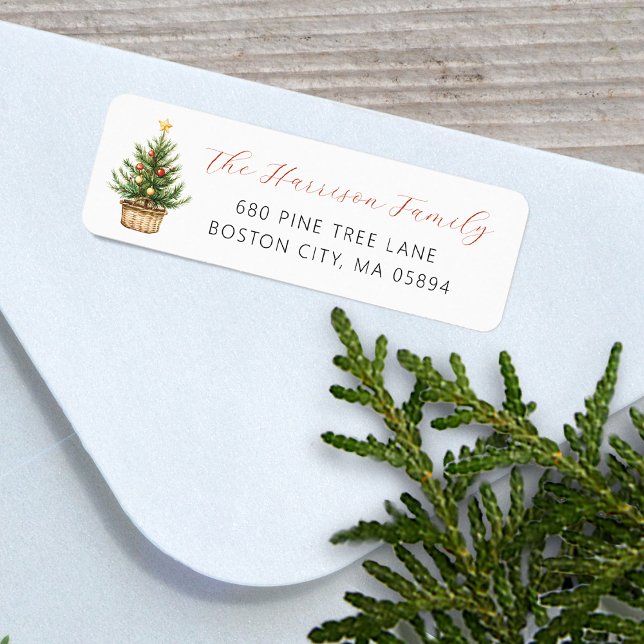 Etiqueta Árvore de Natal Rústica em Cesta Endereço (Rustic Christmas Tree In Basket Address Label)