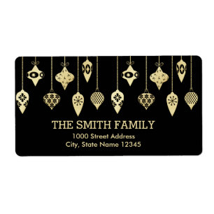 Etiqueta Árvore Dourada de Natal com fundo preto