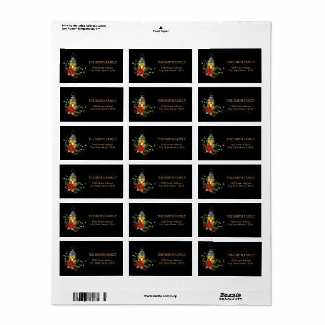 Etiqueta Árvore Dourada de Natal com fundo preto (Toda a folha)