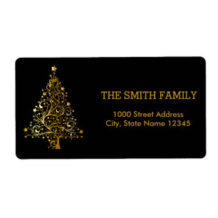 Etiqueta Árvore Dourado do Natal com fundo preto
