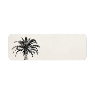 Etiqueta Árvore Palm da Ilha Tropical de Preto e Branco