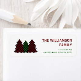Etiqueta Árvores de Natal Vermelhas e Xadrezes Verdes Festi