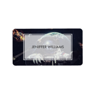 Etiqueta Astronauta Encantado Gato de Ar Curto no Espaço