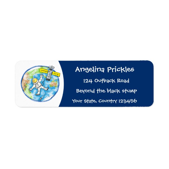 Etiqueta Astronauta engraçado no espaço e na banda desenhad (Frente)