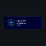Etiqueta Atom Science<br><div class="desc">Esta design de ciência atômica apresenta um átomo azul e verde em cores ousadas! Essa arte geeky atom é o presente perfeito para o comprar de um cientista,  químico,  físico,  geek orgulhoso ou qualquer pessoa que tenha interesse em física ou química!</div>