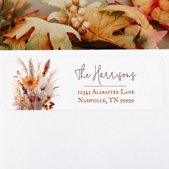 Etiqueta Autumn Boho Floral (Autumn Boho Floral Wedding Address Label)