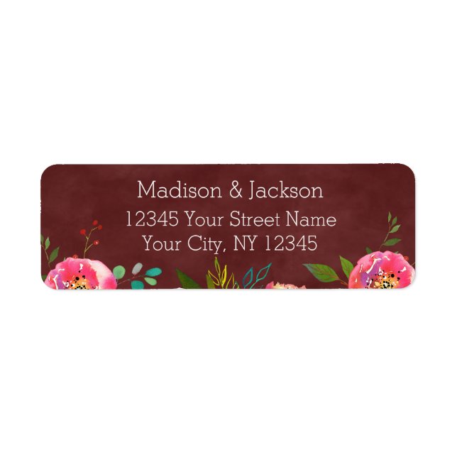 Etiqueta Autumn Burgundy - Endereço de Devolução Floral (Frente)