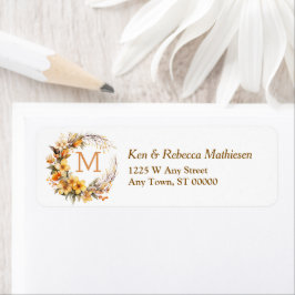 Etiqueta Autumn Dourada Floral Wreath Monograma Endereço de