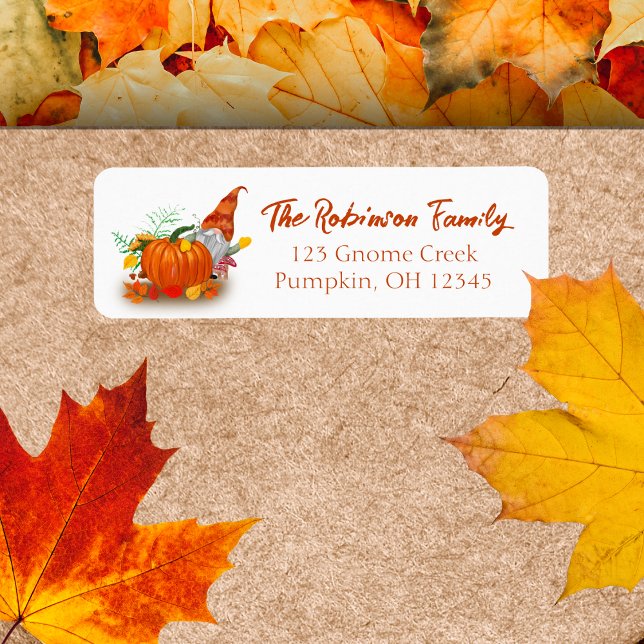 Etiqueta Autumn Gnomo Com Bompkin (Friendly Greetings: Autumn Gnome Address Label, Whimsy for Your Fall Correspondence!)