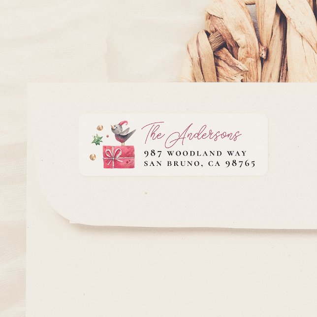 Etiqueta Ave e presente de Natal com Aquarela (Criador carregado)