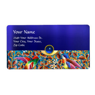 ETIQUETA AVES COLORIDAS E PEDAÇOS FLORAIS, GEM MONOGRAMA A